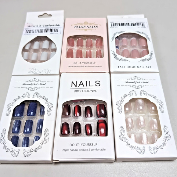 Stick On Press On False Nails Lot Of 6 Packs Pink Blue Red White At Home #2 READ - Picture 1 of 13